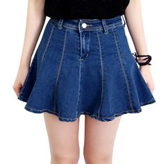 Denim is the IT item to have in your wardrobe and this a-line mini skirt is no exception. Featuring a pleated skirt that falls mid-thigh. This skirt is the perfect casual but cute look. Made with a polyester and denim blend for comfort and style. Trendy A-line Pleated Mini Skirt, Trendy A-line Mini Skirt With Lining, Trendy A-line Pleated Skirt, Trendy A-line Skort With Lined Skirt, Trendy Pleated Mini Hem Skort, Trendy Fitted A-line Skort, Trendy Flared Denim Skirt For Spring, Trendy Mini Hem Tennis Skirt For Spring, Trendy Lined Denim Skirt For Fall