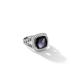 From David Yurman, the Albion(R) Collection's unique cushion-cut center stone was David Yurman's innovative solution to use an oversize gemstone in a refined modern setting with classical proportions. Sterling silver Black orchid (lavender amethyst backed with hematine), 5.52 total carat weight Stone, 11mm Pave diamonds, 0.22 total carat weight Ring, 15mm Style Number: R12308DSSAAHDI9 Petite Jewelry, David Yurman Ring, Lavender Amethyst, Black Orchid, Diamond Sizes, High Jewelry, David Yurman, How To Make Ornaments, Pave Diamonds