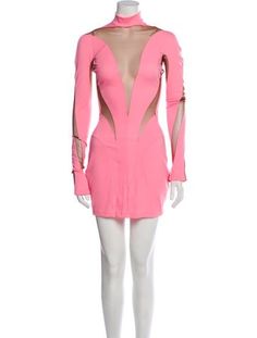 Mugler DressPinkMesh AccentsLong Sleeve with Mock NeckConcealed Zip Closure at BackFit:Dresses by Mugler typically fit true to size. Mock Neck Mini Dress, Mock Neck, Print Patterns, Dress Outfits, Mini Dress, Clothes For Women, Pattern, Dresses, Pink