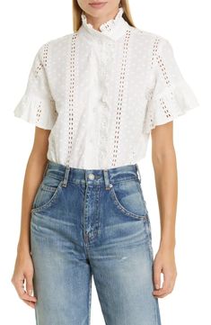 MILLE Vanessa Ruffle Detail Cotton Blouse | Nordstrom Blouse Nordstrom, Cotton Blouse, Cotton Blouses, Ruffles, Outfit Inspirations, Casual Outfits, Nordstrom, Style Inspiration, Size Medium