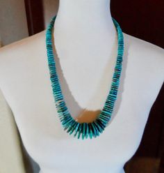 Large Graduated Turquoise Disc and Heishi Beaded Necklace Turquoise Single Strand Round Necklace, Turquoise Single Strand Necklace, Single Strand Round Turquoise Necklace, Beaded Round Turquoise Necklace, Turquoise Round Beaded Necklaces, Southwestern Beaded Round Turquoise Necklace, Southwestern Beaded Turquoise Necklace, Hand-strung Round Blue Turquoise Necklace, Turquoise Jewelry With Polished Round Beads