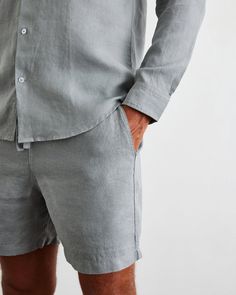 Mineral 100% French Flax Linen Men's Shorts – Bed Threads Linen Bermuda Shorts For Loungewear, Bermuda Linen Shorts For Loungewear, Relaxed Fit Linen Shorts With Pockets, Linen Bermuda Bottoms For Loungewear, Bed Threads, Linen Men, Linen Clothing, Linen Clothes, Men's Shorts