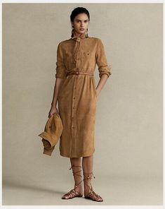 RALPH LAUREN Western Southwestern Equestrian Camel Tan Glove Soft Suede Leather Lined Button Front Coat Dress. Woman's Size 8. RARE NWT! WOULD LOOK SUPER CUTE WITH A RALPH LAUREN WESTERN OR EQUESTRIAN STYLE BELT! Measurements: Shoulder to shoulder : 19in Arm pit to arm pit: 20in Sleeve length: 23.5in Total length: 34in NEW WITH TAG Ralph Lauren Western Equestrian coat style dress is in perfect condition. Brand new with tags and no flaws noted. Please see pictures & measurements for more details. Ralph Lauren Western Style, Leather Coat Dress, Coat Style Dress, Ralph Lauren Western, Western Equestrian, Coat Style, Suede Dress, Menswear Inspired, Equestrian Style