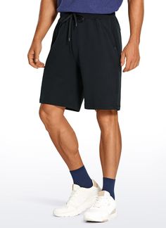 Made of super soft, comfortable, and breathable French Terry fabric. Elastic waistband with drawcord customizes the fit. Multi zipper pockets prevent items from falling. Great men's sweat shorts for hanging out or working out. Feature & Fitting: 
 Design for daily casual wear or workout 
 Two front zipper pockets & one back zipper pocket 
 Elastic waist with drawstring 
 29 inches inseam, classic fit 
 Fabric: 
 Ultra-soft 
 Moisture wicking and breathable 
 Stretchy and smooth to touch Casual Athletic Shorts With Short Inseam, Casual Moisture-wicking Activewear With Short Inseam, Casual Athletic Shorts With Short Inseam For Gym, Casual Athletic Shorts With Short Inseam For Workout, Casual Athletic Shorts For Workout With Short Inseam, Casual Workout Athletic Shorts With Short Inseam, Comfortable Relaxed Fit Gym Shorts, Casual Bermuda Moisture-wicking Shorts, Casual Bermuda Shorts With Moisture-wicking