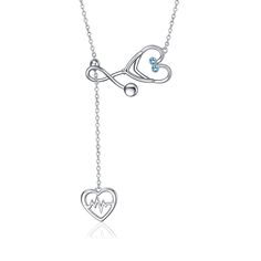 PRICES MAY VARY. ❣ Material:Rhodium Plated, Nickel-free, Lead-free, Cadmium-free and Hypoallergenic 925 Sterling Silver Unisex Men Pendant Necklace ❣ Stethoscope Pendant with Aqua Blue Cubic Zirconial - December Birthstone Size 14 mm*25.5 mm, Lifeline Pulse Heartbeat Charm Open Heart Pendant Necklace Size: 10.5 mm*11 mm. 1.2 mm Width Rolo Chain 65 cm with Lobster Clasp. Weight: 3.23g ❣ DESIGN: Great Stethoscope Doctor Nurse Y Necklace Gift or for the special nurse in your life. Let that special Stethoscope Pendant, Stethoscope Jewelry, Women Doctor, Stethoscope Necklaces, Nurse Jewelry, Heartbeat Necklace, Men Pendant, Y Necklace, Meaningful Jewelry