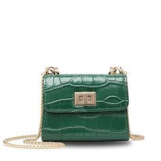 High-Quality Genuine Leather Mini Chain Shoulder Bag Trendy Rectangular Formal Wallets, Luxury Green Bag With Chain Detail, Luxury Green Bag With Chain, Luxury Green Chain Bag, Leather Rectangular Bag With Chain Detail, Leather Crossbody Wallet On Chain, Rectangular Leather Bag With Chain Detail, Daily Use Rectangular Wallet On Chain With Removable Pouch, Green Leather Shoulder Bag With Chain Strap