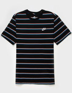 Nike Sportswear Club Stripe Tee. Embroidered Nike Logo On Left Chest. Allover Stripe Print. Ribbed Crew Neckline. Short Sleeve. 100% Cotton. Machine Wash. Imported. Embroidered Nike Logo, Embroidered Nike, Stripe Tee, Mens Stripes, Striped Tee, Nike Sportswear, Nike Logo, Stripe Print, Black Tee