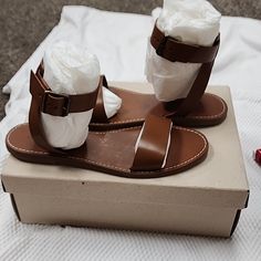 Up For Sale Is A Brand New Pair Of Sandals That Fit Narrow Around Ball Of Foot. Rubber Sole. Leather Upper Ankle-high Leather Sandals For Beach, Leather Sandals For The Beach, Adjustable Ankle-high Leather Sandals, Madewell Sandals, Ankle Sandals, Tan Sandals, Madewell Shoes, Block Heels Sandal, Suede Heels