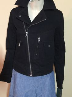 New with tags. Retail: $139 Lauren Ralph Lauren Jeans Co. Manhattan Women's Denim Black Zip Jacket  Size: Small (armpit to armpit 18”, shoulder 15 1/2”, sleeve 24”, length 20”) Ralph Lauren asymmetric zip front. Zip front pockets. 99% Cotton 1% Elastane Track Page Views With Auctiva's FREE Counter Spring Black Denim Jacket With Zipper Closure, Black Denim Jacket With Zipper For Spring, Spring Black Denim Jacket With Zipper, Fitted Cotton Denim Jacket With Zipper Closure, Spring Fitted Biker Jacket With Pockets, Fitted Biker Jacket With Pockets For Spring, Edgy Fitted Denim Biker Jacket, Fitted Casual Cotton Biker Jacket, Spring Denim Biker Jacket