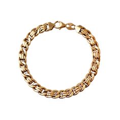 A chain to cherish! This vintage Italian chain bracelet is made of 14K gold. The design is a modified curb chain; it has the classic look with the addition of double bars between the links. The unisex bracelet has substantial weight in spite of its hollow construction. It is highly polished and has a large lobster claw clasp.   Vintage: 1990s Materials:  14K Yellow Gold Marked: 14K, Italy, 585, EG Length: 8" Width: 5/16" Weight: 7.0 dwt / 11 g / .35 ozt Condition: Very Good vintage condition; a Vintage Italian Bracelet, Pink Topaz Ring, Italian Bracelet, Italian Chain, Curb Chain Bracelet, Resize Ring, Yellow Gold Jewelry, Unisex Bracelets, Bracelet Vintage