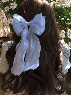 Blue Hair Accessories, Blue Hair Bows, Light Blue Hair, Hoco Hairstyles, Bow Hairstyle, Ribbon Hairstyle, Clip Hairstyles, French Barrette, Homecoming Hairstyles