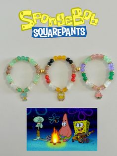 spongebob squarepants bracelets with fire and ice cream in front of them