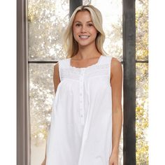 Experience the timeless elegance of the Alexander Del Rossa 100% Cotton Nightgown, a perfect blend of comfort and style for your nighttime routine. This sleeveless nightgown is crafted from premium cotton, ensuring breathability and a gentle touch on your skin.

- Material: 100% Cotton
- Color: White
- Size: Medium
- Gender: Female
- Age Group: Adult
- Features: Lace-trimmed shoulder straps, wide cotton lace trim above pintucks, gathered front, narrow front placket with 8 pearl shell buttons, do Classic White Cotton Sleepwear, White Classic Sleepwear For Spring, Classic Cotton Nightgown For Sleep, Cotton Sleeveless Sleepwear For Home, Cotton Sleeveless Sleepwear, Classic Cotton Summer Sleepwear, Sleeveless Nightgown For Hospital, Sleeveless Cotton Sleepwear For Bedtime, White Summer Nightgown For Hospital