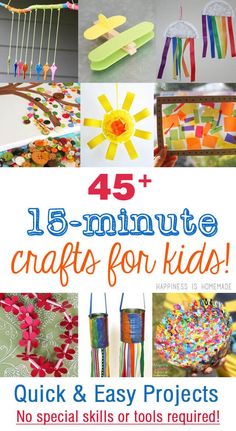 45 quick and easy kids craft project ideas that take less than FIFTEEN minutes to make - no special tools or skills required! ANYONE can make these! Easy Kids Crafts, Freetime Activities, Easy Crafts For Kids, Craft Activities For Kids, Easy Kids, Toddler Crafts, Arts And Crafts For Kids