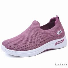 Lasaky - Breathable Mesh Walking Shoes: A Multi-Purpose Footwear Suitable for Sports and Leisure Activities Breathable Sneakers For Light Sports, Sporty Flat Running Shoes For Light Sports, Athleisure Slip-on Sneakers With Round Toe For Light Exercise, Pink Breathable Walking Shoes For Light Sports, Casual Pink Walking Shoes For Sports, Casual Pink Mesh Walking Shoes, Casual Non-slip Slip-on Running Shoes, Comfortable Slip-on Sneakers With Round Toe For Sports, Casual Slip-on Non-slip Running Shoes