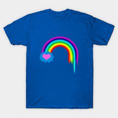 a blue t - shirt with a rainbow and heart