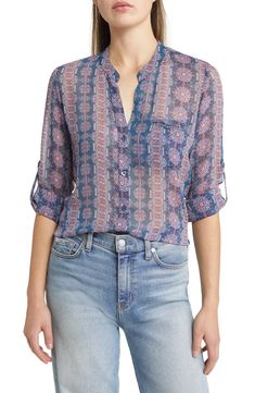 KUT from the Kloth Jasmine Top | Nordstrom Casual Sheer Button-up Blouse, Casual Long Sleeve Sheer Blouse, Sheer Button-up Shirt For Spring, Trendy Summer Blouse With Placket, Sheer Button-up Summer Blouse, Summer Sheer Button-up Blouse, Sheer Button-up Summer Shirt, Casual Long Sleeve Sheer Shirt, Casual Sheer Flowy Blouse