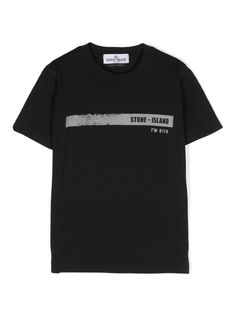 black cotton jersey texture crew neck short sleeves logo print at the chest straight hem Black Graphic Tee With Logo Detail, Black Casual T-shirt With Logo Detail, Casual Black T-shirt With Logo, Stone Island Junior, Dress With Jean Jacket, Baby Boy Accessories, Dolce And Gabbana Kids, Stella Mccartney Kids, Boys Top