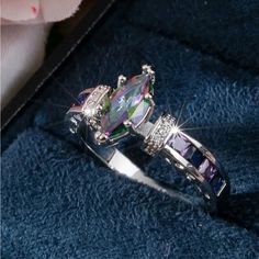 Please Select Size Silver Marquise Multi-stone Rings, Elegant Multicolor Oval Crystal Ring, Silver Marquise Crystal Ring Gift, Marquise Silver Crystal Ring Gift, Silver Multi-stone Oval Crystal Ring, Oval Multi-stone Silver Crystal Ring, Pandora Stackable Rings, Kendra Scott Ring, Stretchy Rings