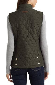 A diamond-quilted vest is accented with a signature LRL crest at the chest for a standout choice in dressing for transitional weather this season. 26" length (size Medium) Stand collar Lined, with 100% polyester fill 100% polyester Dry clean or machine wash, tumble dry Imported Ralph Lauren Style Classy, Equestrian Outfits Casual, Money British, Green Board, Ralph Lauren Vest, Ralph Lauren Womens Clothing, Classic Trench Coat, Ralph Lauren Style, Dressed To The Nines