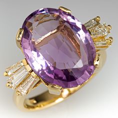 Amethyst Cocktail Ring w/ Diamond Accents 18K Yellow Gold Antique Cocktail Ring, Amethyst Rings, Amethyst Cocktail Ring, Amethyst Ring Vintage, Amethyst Set, Amethyst And Diamond Ring, Wedding Accessories Jewelry, Amethyst Jewelry, Rings Jewelry