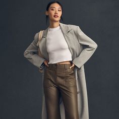 The Naomi Vegan Leather Wide-Leg Flare Pants | Nuuly Rent Fall Leather Pants For Workwear, Fall Leather Pants For Work With Pockets, Fall Workwear Leather Pants With Pockets, Chic Leather Pants For Business Casual In Fall, Chic Fall Leather Pants For Business Casual, Fall Leather Pants With Belt Loops, Chic Business Casual Leather Pants For Fall, Chic Leather Pants With Pockets For Fall, Fall Leather Pants With Pockets For Office