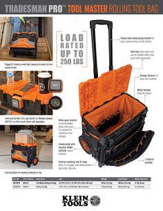 an orange tool bag with tools in it and instructions on how to use the tool bag