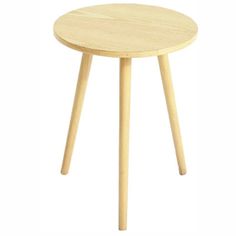 a small wooden table with two legs and a round top on an isolated white background