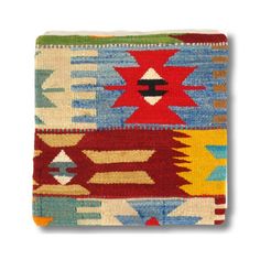 a multicolored kilim rug on white background