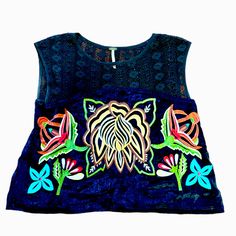 Excellent | Unworn Condition Size Xs Lightweight Embroidered Detail On Front And Back Of Top | Mesh Upper | Back Opening | Vibrant Colors | Perfect For Any Casual Summer Occasion! Fitted Black Embroidered Top For Festival, Black Embroidered Top For Summer Festival, Summer Black Tops With Geometric Embroidery, Black Tops With Geometric Embroidery For Summer, Black Cotton Top With Geometric Embroidery, Casual Black Embroidered Top With Geometric Design, Casual Black Top With Geometric Embroidery, Black Cotton Tops With Geometric Embroidery, Casual Fitted Embroidered Top With Multicolor Embroidery