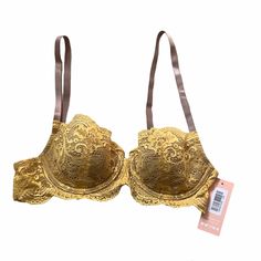 New With Tag Thirdlove Lace Balconette Bra Mustard/ Tan No Flaws Size: 32b #8 Elegant Fitted Gold Bra, Lace Balconette, Balconette Bra, Women's Intimates, Mustard, Bra, Lace, Women Shopping, Gold