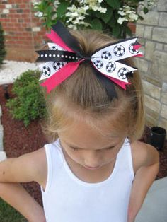 Soccer ball spiked bow  great for the upcoming soccer season Soccer Crafts, Soccer Hairstyles, Ribbon Sculptures, Making Bows