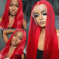 Red Lace Front Human Hair Wigs Straight Lace Front Wigs Human Hair Glueless Preplucked Human Wigs Human Hair Wigs Straight, Lace Front Straight, Straight Human Hair Wig, Brazilian Hair Wigs, Wigs Straight, How To Wear A Wig, Quality Wigs, Red Wigs, Colored Wigs