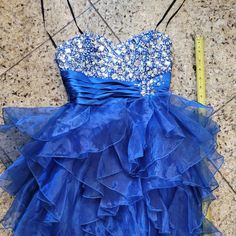 Beautiful Strapless Dress Perfect For School Dances, Or Special Events Bust Measures 24 Inches Never Worn, Without Tags Size 3, Would Fit A 1/2 Best Free Us Shipping Blue Ruffled Mini Dress For Homecoming, Blue Ruffled Mini Dress For Prom, Blue Strapless Ruffled Dress For Prom, Blue Strapless Ruffle Dress For Prom, Blue Strapless Dress With Ruffles For Prom, Blue Strapless Ruffled Party Dress, Blue Ruffled Strapless Party Dress, Blue Mini Strapless Dress For Homecoming, Royal Blue Strapless Dress For Prom Season