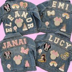 Girls Magical Park Patch Jean Jacket, Kids Personalized Denim Jacket, Kids Vacation Jacket - Etsy Disney Jean Jacket Kids, Denim Disney Jacket, Iron On Patches Denim Jacket, Disney Denim Jacket Patches, Customizable Cute Denim Jacket, Customizable Cute Fall Outerwear, Cute Fall Outerwear, Cute Patched Denim Jacket For Fall, Cute Denim Jacket With Patches For Fall