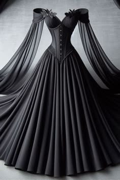 Gothic Wedding Dress Victorian, Dark Fantasy Dress, Emo Wedding Dresses, Black Bridal Dresses, Gown Aesthetic, Dark Romantic Wedding, Gothic Victorian Dresses, Fantasy Ball, Black Wedding Gowns