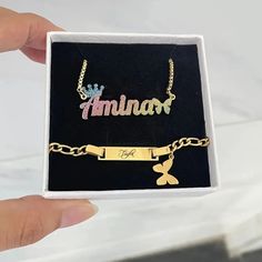 Material: Copper. Color: Gold. Necklcae Chain Length: 14",16",18",20",22". Bracelet Chain Length: 5.5",6.5",7.5",8.5". Process: Gold plated. Recipient: Woman, Mom, Wife, Girl Friend, Children, Family. Product Type: Personalized Jewelry. Gift Type: Set. Occasions: Valentine's Day, Mother's Day, Christmas, Birthday, etc. Jewelry Type: Name Necklace, Name Bracelet. Brand: Silviax Jewelry. Item: 2023S0107 Customized Multicolor Jewelry For Birthday Gift, Customized Multicolor Jewelry For Jewelry Making, Multicolor Jewelry For Mother's Day Birthday Gift, Personalized Multicolor Name Bracelet As Gift, Multicolor Name Bracelet For Mother's Day Gift, Multicolor Jewelry For Mother's Day Personalized Gift, Personalized Multicolor Jewelry, Multicolor Name Bracelet For Gifts, Personalized Multicolor Jewelry For Birthday Gift