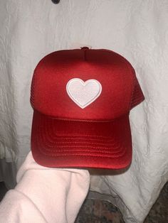 Red trucker hat with white heart!! Red Trucker Hat, Wedding Hats, White Heart, Wedding Accessories, Trucker Hat, Accessories Hats, Hats, Red, White