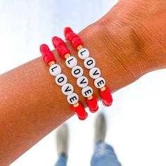 This red heishi bracelet is the perfect way to send hugs and kisses this Valentine’s Day. This bracelet is made with quality disc beads and fits most adult wrists comfortably. Heishi Bracelet, Red Love, Love Bracelet, Party People, Small Moments, Hugs And Kisses, Party Packages, Custom Party, Love Bracelets