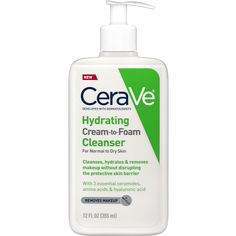 Hydrating Cream-to-Foam Face Wash with Hyaluronic Acid for Normal/Balanced to Dry Skin -  CeraVe Hydrating Cream-to-Foam Face Wash with Hyaluronic Acid for Normal/Balanced to Dry Skin removes oil and makeup while reinforcing the skin barrier with ceramides.    Benefits     Ulta Conscious Beauty Approved: Vegan & Clean Ingredients Daily-use facial cleanser effectively removes dirt and excess oil as well as face and eye makeup while providing long-lasting hydration     Key Ingredients     Hyaluron Skincare Solutions, Hydrating Cleanser, Foaming Facial Cleanser, Foaming Face Wash, Skin Care Cleanser, Acne Solutions, Facial Cleansers, Skin Cleanse, Cream Cleanser