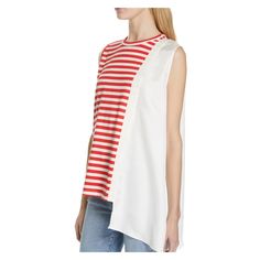 Clu Striped Tunic Top Womens Small Off White Red Crew Neck Sleeveless Asymmetric Unique Asymmetrical Design Striped Is A Heavy Weight Cotton T-Shirt Material Solid Is Silky Woven Crew Neck Sleeveless Tunic Length Condition: New With Tags, A Few Small/Light Marks From Store Handling-Should Come Out With Cleaning-See Photos For Details Color: Red, Off-White Material: Cotton, Rayon, Polyester Bust 21” Waist 23” Hip 26” Length 25”-29” - All Measurements Are Taken Flat Across One Side(Unless Otherwis Casual White Asymmetrical Tank Top, White Asymmetrical Tank Top For Spring, White Asymmetrical Tank Top For Summer, Casual Asymmetrical Tank Top For Summer, Casual White Tank Top With Asymmetrical Hem, Red Blouse With Asymmetrical Hem For Spring, Red Asymmetrical Hem Blouse For Spring, Summer Layering Blouse With Asymmetrical Hem, Red Asymmetrical Summer Top