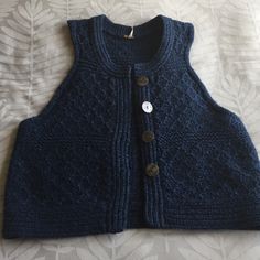 Never Worn Casual Blue Knit Vest, Blue Wool Casual Cardigan, Blue Wool Cardigan For Layering, Blue Knit Vest For Fall, Blue Cable Knit Outerwear For Fall, Blue Cable Knit Outerwear, Blue Knitted Wool Tops, Cozy Blue Knit Outerwear, Fitted Blue Sweater Vest For Winter