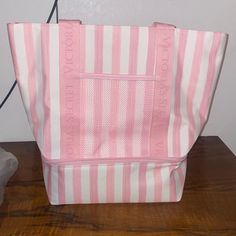 Nwt Victorias Secret Pink/White Stripe Beach/Lunch Bag Brand New Only Opened To Take Photos Mesh Pocket On The Front Open Beach Bag On Top Of A Lunch Bag/Cold Bag Rectangular White Lunch Bag For Travel, White Large Capacity Bucket Beach Bag, Victoria's Secret White Bag For Beach, Victoria's Secret White Beach Bag, Victoria's Secret Pink Bags For Vacation, Victoria's Secret Beach Bag For Summer, Victoria's Secret Pink Vacation Bag, Victoria's Secret Summer Beach Bag, Victoria's Secret Casual Beach Bag