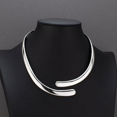 solid sterling silver open front hinged choker necklace Chic Silver Clavicle Chain Choker, Chic Silver Choker With Clavicle Chain, Sleek Silver Jewelry For Formal Occasions, Luxury Silver Metal Choker, Sleek Silver Jewelry With Polished Finish, Sleek Silver Jewelry With Shiny Finish, Chic Silver Jewelry With Shiny Finish, Sleek Silver Jewelry For Party, Silver Polished Choker Jewelry