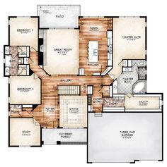 the floor plan for a house with two master suites