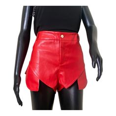 Nwot Women Red Shiny Faux Leather Shorts (Hot Pants) Sz Xl Notice Front Flap Pockets Front & Back Front Zipper/Silver Tone Button Belt Loops/No Belt 100% Polyester 100% Polyurethane Approx Flat Lay Waistline 16" Rise 12" Inseam 1.5" Length 9.5" New Without Tags Excellent Condition Hand Wash Cold Water Made In China Red Shorts With Belt Loops, Red High-waist Leather Pants For Night Out, Red Bottoms With Belt Loops And Short Length, Trendy Red Shorts For Night Out, Chic Red Faux Leather Pants, High Waist Red Shorts For Fall, Red Faux Leather Party Bottoms, Red Faux Leather Bottoms For Night Out, Red High Waist Faux Leather Bottoms