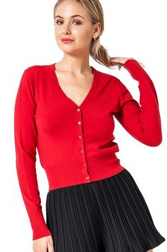 https://www.nyteez.store/collections/retro-vintage/products/basic-cropped-cardigan-long-sleeved V Neck Cardigan Outfit, 1950s Inspired Fashion, Rockabilly Style, Retro Pin Up, Vintage Products, Cropped Cardigan Sweater, Red Cardigan, Rockabilly Fashion, Cardigan Outfits