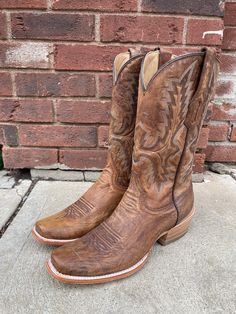 Corral Men's Brown Narrow Square Toe Cowboy Boots A4229-Painted Cowgirl Western Store Men’s Cowboy Boots, Square Cowboy Boots, Suit With Cowboy Boots, Square Toe Boots Outfit, Mens Western Boots, Brown Cowboy Boots Outfit, Cow Boy Boots, Cowboy Boots Men, Head Over Boots