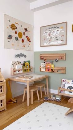 a child's playroom with toys and books