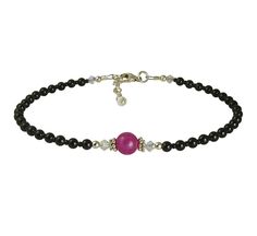 Enjoy this elegant, handmade pink jade gemstone and black pearl beaded anklet. This gorgeous pearl and gemstone anklet is created with Swarovski crystal-based pearls, Swarovski Austrian crystals, glistening black seed beads, bright Bali .925 silver, and sterling silver. Size: 10 3/4 - 11 1/4 inch adjustable Primary color: black Secondary color: pink Materials: Swarovski pearls, Swarovski Austrian crystals, seed beads Chain style: curb Clasp: lobster claw Metals: .925 sterling silver Handmade in Affordable Adjustable Pink Anklet, Elegant Adjustable Pink Anklets, Elegant Pink Adjustable Anklets, Elegant Handmade Anklets With Round Beads, Elegant Handmade Anklets With Beads, Elegant Black Beaded Anklets, Elegant Pink Jewelry With Black Beads, Pink Anklet, Black Anklet